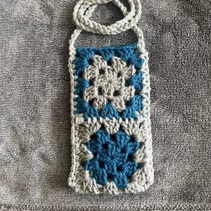 Crochet Phone Pouch in Blue and Gray
